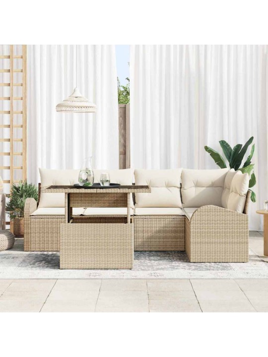 Dārza dīvānu komplekts ar spilvenu 6 pcs bēša 100 x 55 x 73 cm