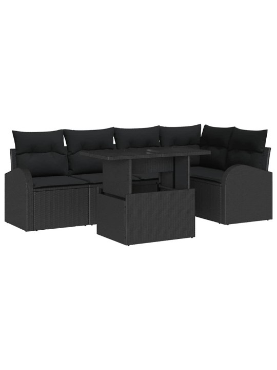 Dārza dīvānu komplekts ar spilvenu 6 pcs melna 100 x 55 x 73 cm