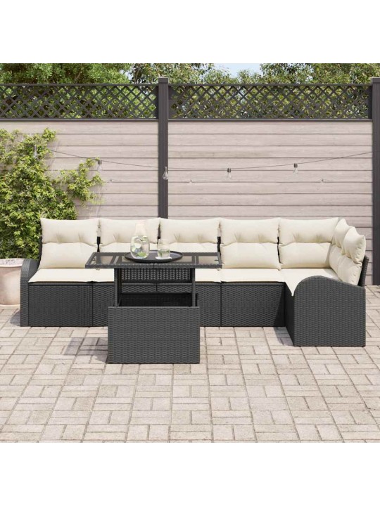 Dārza dīvānu komplekts ar spilvenu 7 pcs melna 100 x 55 x 73 cm