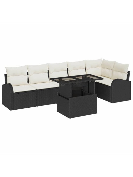 Dārza dīvānu komplekts ar spilvenu 7 pcs melna 100 x 55 x 73 cm