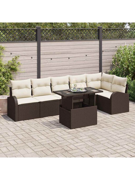 Dārza dīvānu komplekts ar spilvenu 7 pcs brūna 100 x 55 x 73 cm