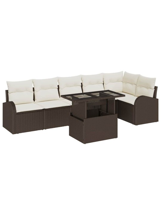Dārza dīvānu komplekts ar spilvenu 7 pcs brūna 100 x 55 x 73 cm