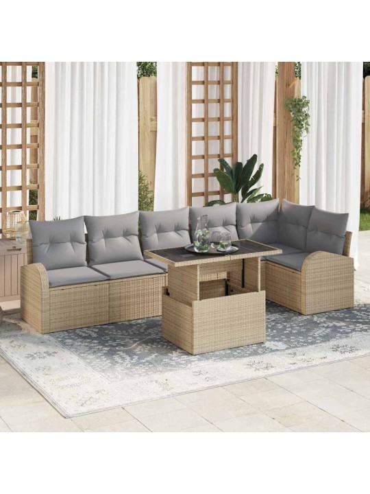 Dārza dīvānu komplekts ar spilvenu 7 pcs bēša 100 x 55 x 73 cm