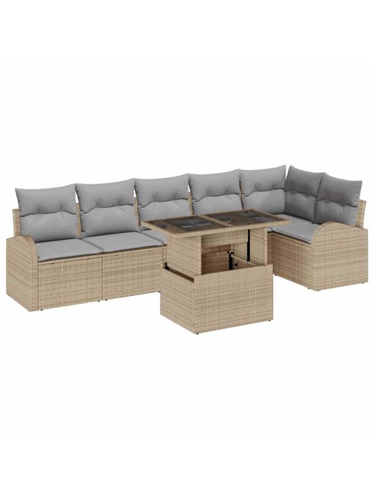 Dārza dīvānu komplekts ar spilvenu 7 pcs bēša 100 x 55 x 73 cm