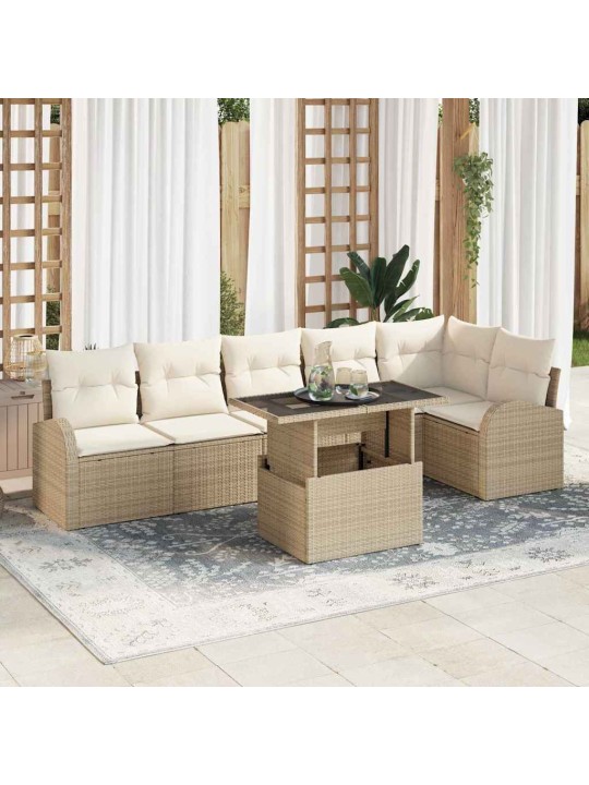 Dārza dīvānu komplekts ar spilvenu 7 pcs bēša 100 x 55 x 73 cm