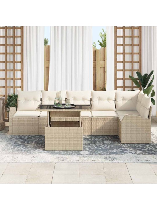 Dārza dīvānu komplekts ar spilvenu 7 pcs bēša 100 x 55 x 73 cm