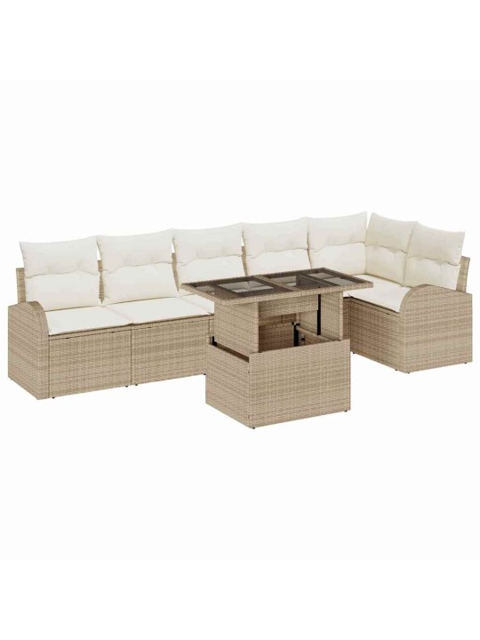 Dārza dīvānu komplekts ar spilvenu 7 pcs bēša 100 x 55 x 73 cm