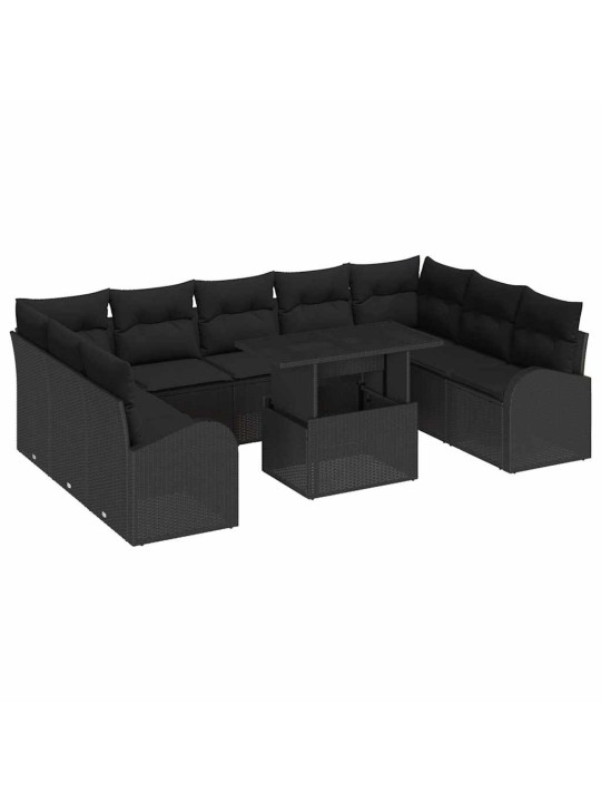 Dārza dīvānu komplekts 10 pcs melna poliūtu rotangpalma