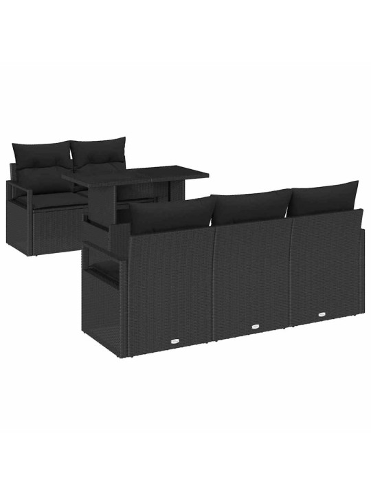 Dārza dīvānu komplekts 6 pcs melna poliūtu rotangpalma