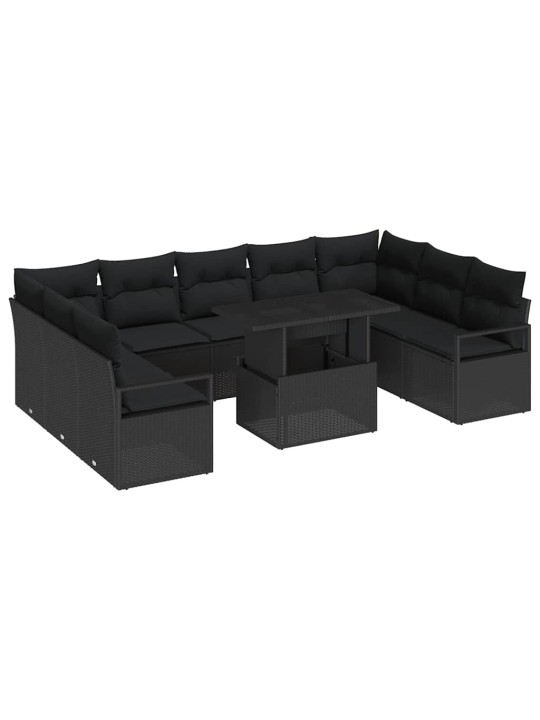 Dārza dīvānu komplekts 10 pcs melna poliūtu rotangpalma