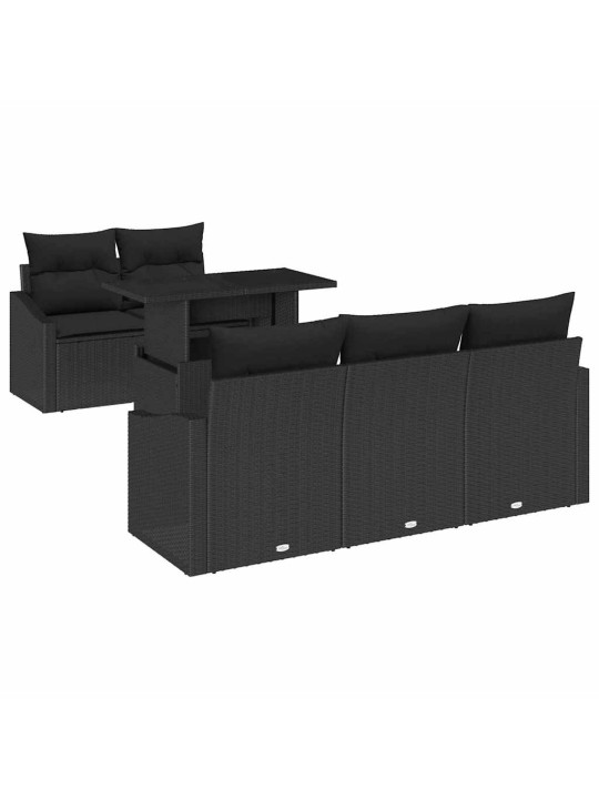 Dārza dīvānu komplekts 6 pcs melna poliūtu rotangpalma