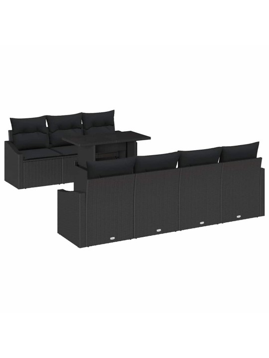 Dārza dīvānu komplekts 8 pcs melna poliūtu rotangpalma