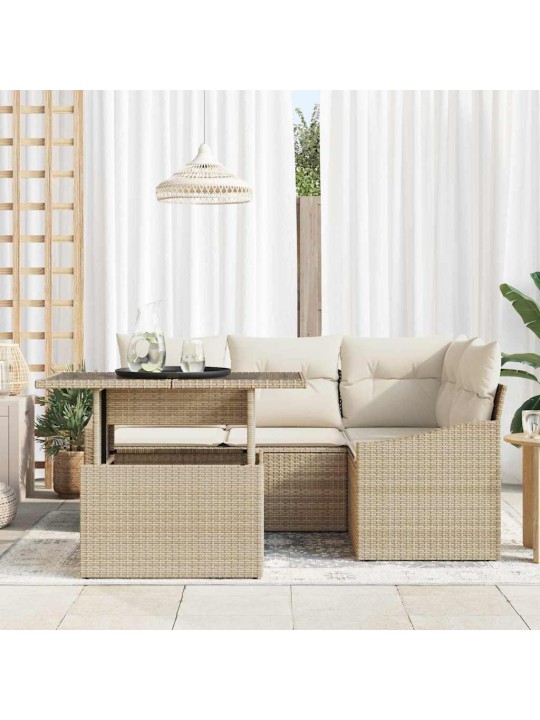 Dārza dīvānu komplekts 5 pcs bēšs un krēms 100 x 55 x 73 cm