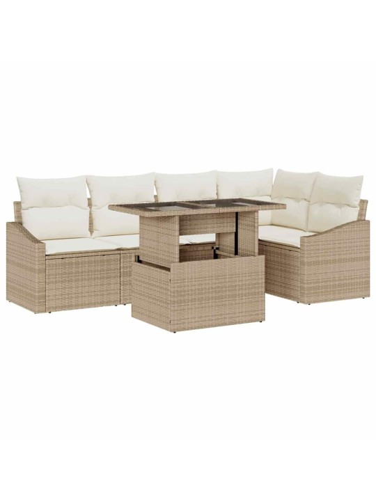 Dārza dīvānu komplekts 6 pcs bēšs un krēms 100 x 55 x 73 cm