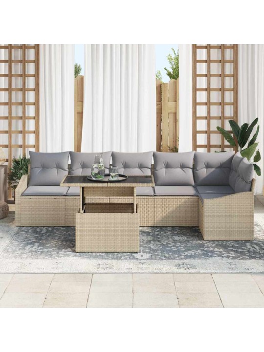 Dārza dīvānu komplekts ar spilvenu 7 pcs bēša un gaiši pelēka