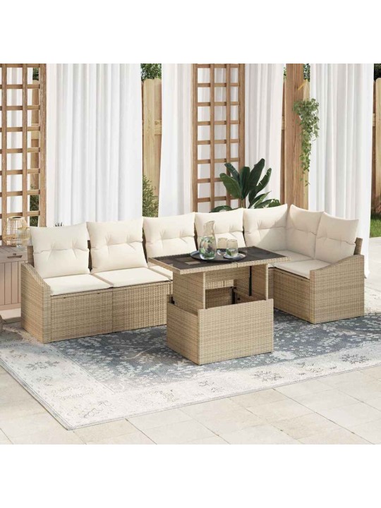 Dārza dīvānu komplekts 7 pcs bēšs un krēms 100 x 55 x 73 cm