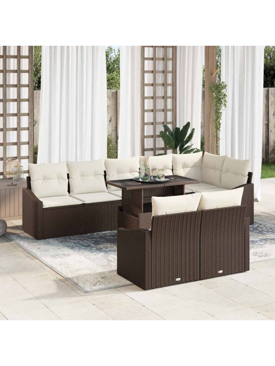 Dārza dīvānu komplekts 9 pcs brūns un krēma 100 x 55 x 73 cm