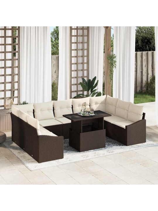 Dārza dīvānu komplekts 10 pcs brūns un krēma 100 x 55 x 73 cm