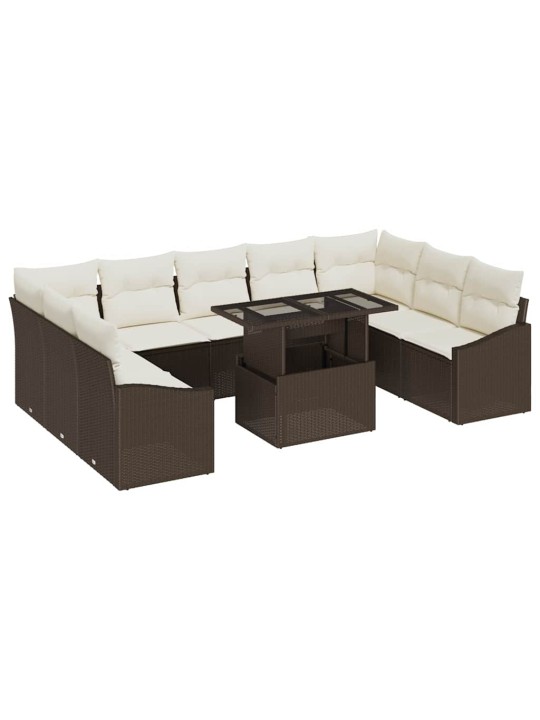 Dārza dīvānu komplekts 10 pcs brūns un krēma 100 x 55 x 73 cm