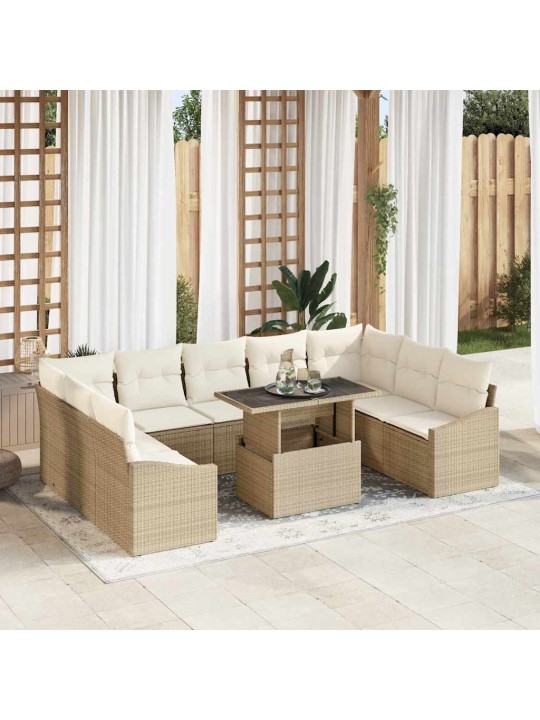 Dārza dīvānu komplekts 10 pcs bēšs un krēms 100 x 55 x 73 cm