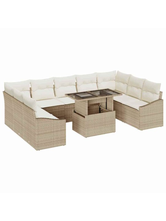 Dārza dīvānu komplekts 10 pcs bēšs un krēms 100 x 55 x 73 cm