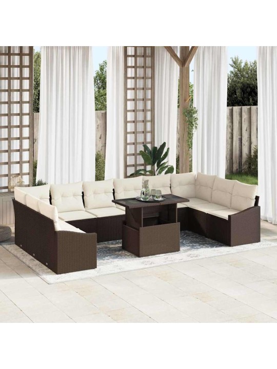 Dārza dīvānu komplekts 11 pcs brūns un krēma 100 x 55 x 73 cm