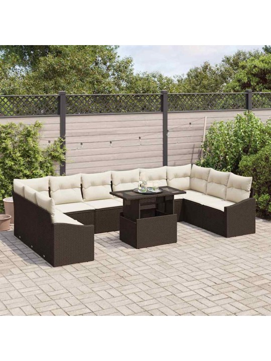 Dārza dīvānu komplekts 11 pcs brūns un krēma 100 x 55 x 73 cm