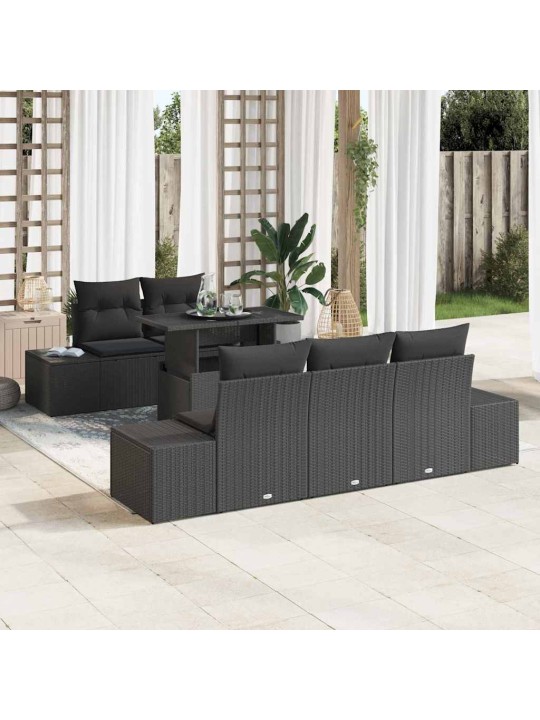 Dārza dīvānu komplekts ar spilvenu 6 pcs melna 100 x 55 x 73 cm