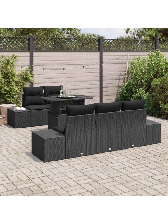 Dārza dīvānu komplekts ar spilvenu 6 pcs melna 100 x 55 x 73 cm
