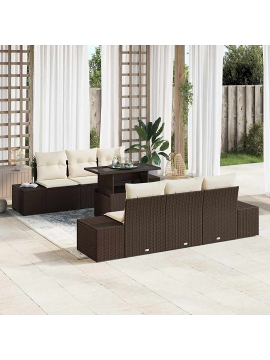 Dārza dīvānu komplekts 7 pcs brūns un krēma 100 x 55 x 73 cm