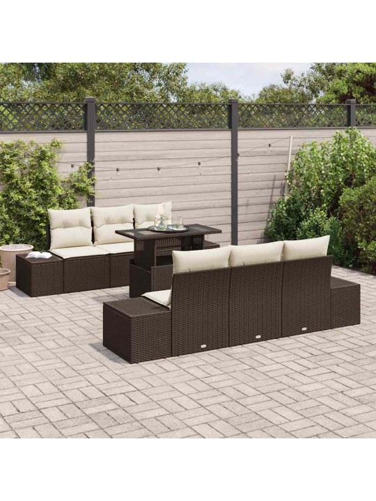 Dārza dīvānu komplekts 7 pcs brūns un krēma 100 x 55 x 73 cm