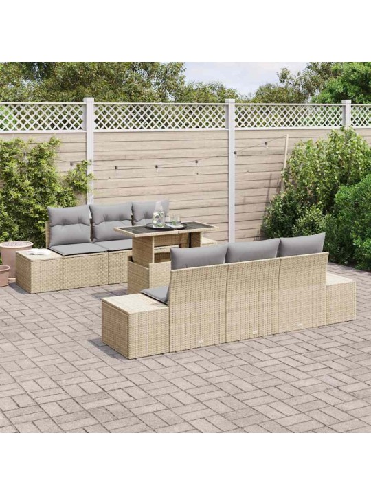 Dārza dīvānu komplekts ar spilvenu 7 pcs bēša un gaiši pelēka