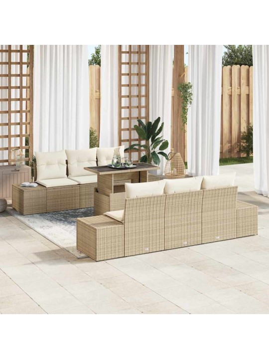 Dārza dīvānu komplekts 7 pcs bēšs un krēms 100 x 55 x 73 cm