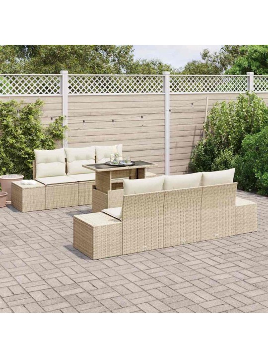Dārza dīvānu komplekts 7 pcs bēšs un krēms 100 x 55 x 73 cm
