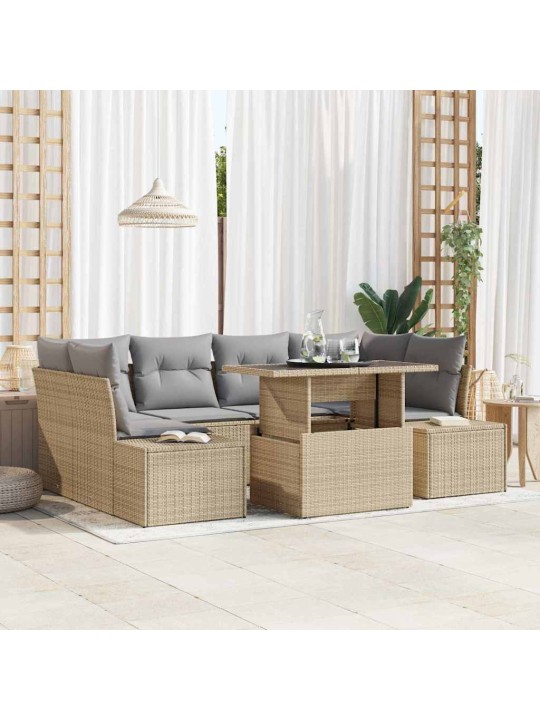 Dārza dīvānu komplekts ar spilvenu 7 pcs bēša un gaiši pelēka