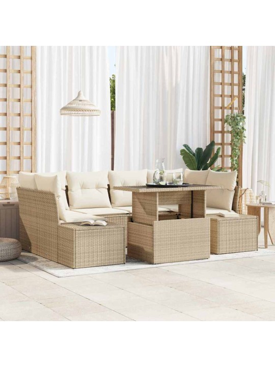 Dārza dīvānu komplekts 7 pcs bēšs un krēms 100 x 55 x 73 cm