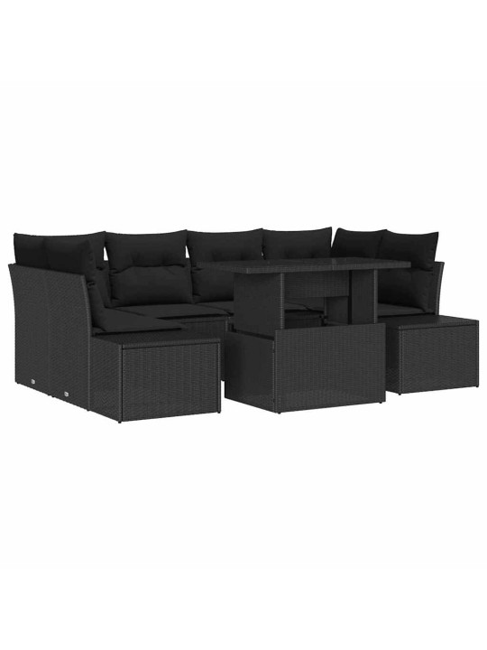 Dārza dīvānu komplekts ar spilvenu 7 pcs melna 100 x 55 x 73 cm