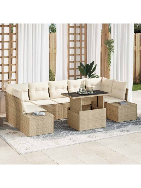 Dārza dīvānu komplekts 8 pcs bēšs un krēms 100 x 55 x 73 cm