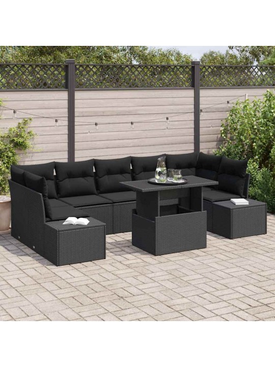 Dārza dīvānu komplekts ar spilvenu 8 pcs melna 100 x 55 x 73 cm