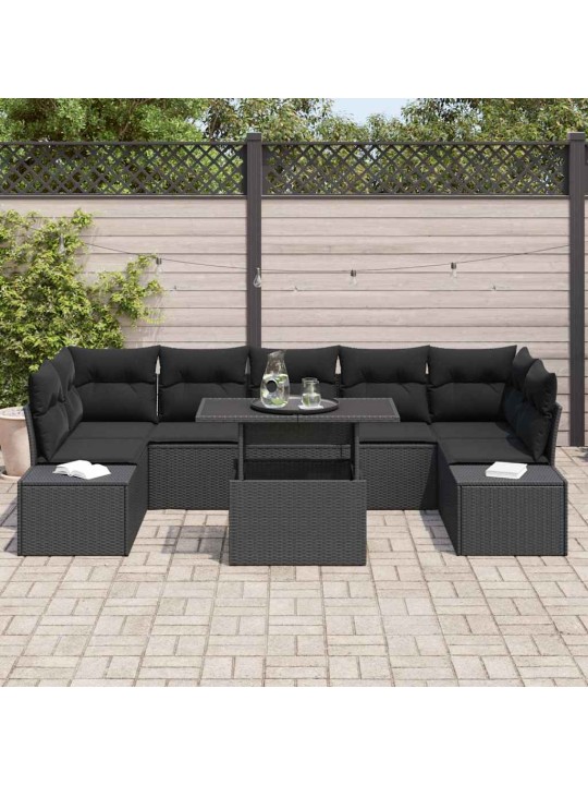 Dārza dīvānu komplekts ar spilvenu 8 pcs melna 100 x 55 x 73 cm