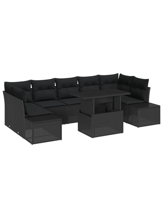 Dārza dīvānu komplekts ar spilvenu 8 pcs melna 100 x 55 x 73 cm