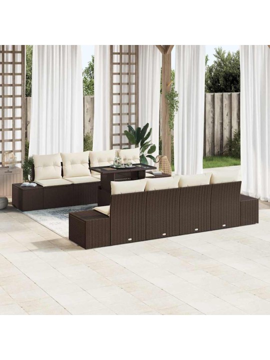 Dārza dīvānu komplekts 7 pcs brūns un krēma 100 x 55 x 73 cm