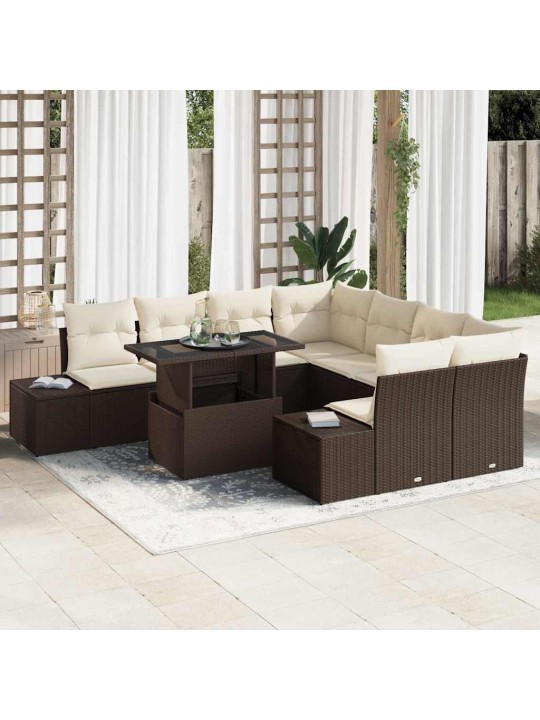 Dārza dīvānu komplekts 9 pcs brūns un krēma 100 x 55 x 73 cm