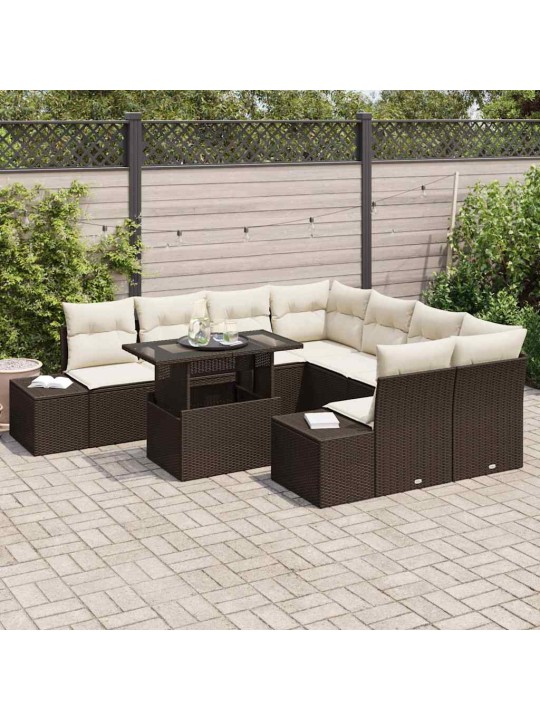 Dārza dīvānu komplekts 9 pcs brūns un krēma 100 x 55 x 73 cm