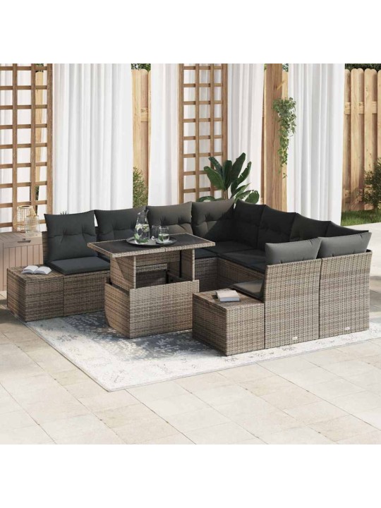 Dārza dīvānu komplekts 9 pcs pelēka 100 x 55 x 73 cm