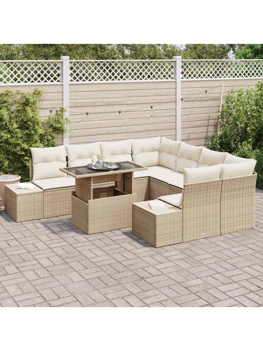Dārza dīvānu komplekts 9 pcs bēšs un krēms 100 x 55 x 73 cm