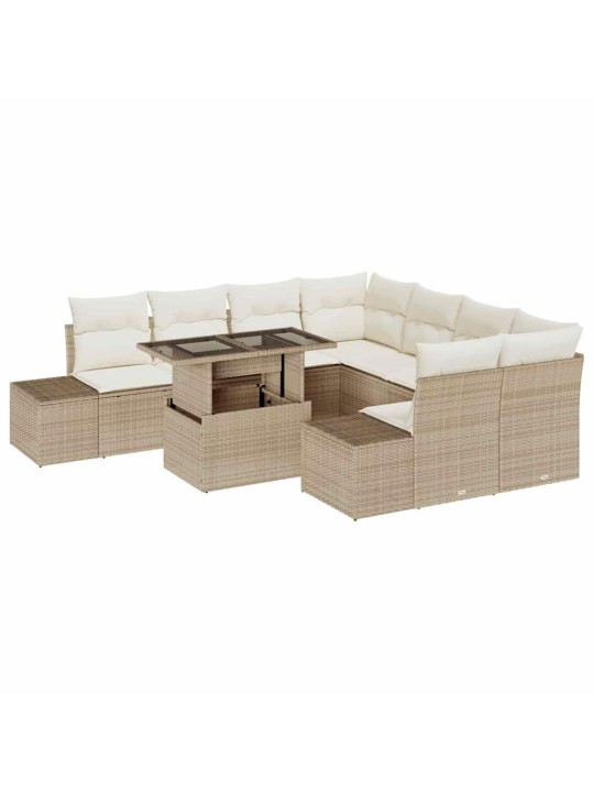 Dārza dīvānu komplekts 9 pcs bēšs un krēms 100 x 55 x 73 cm