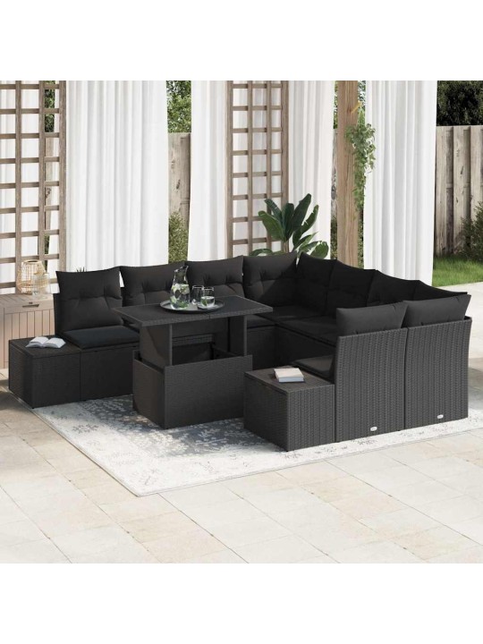 Dārza dīvānu komplekts ar spilvenu 9 pcs melna 100 x 55 x 73 cm