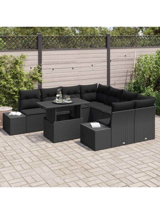 Dārza dīvānu komplekts ar spilvenu 9 pcs melna 100 x 55 x 73 cm
