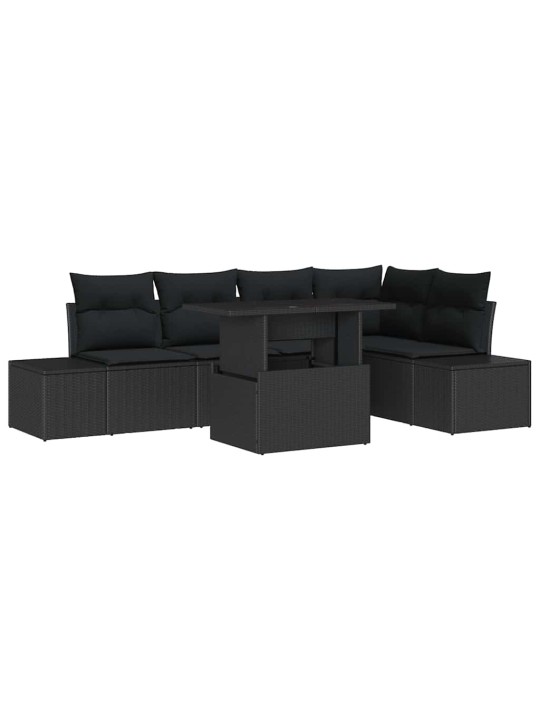 Dārza dīvānu komplekts 6 pcs melna poliūtu rotangpalma